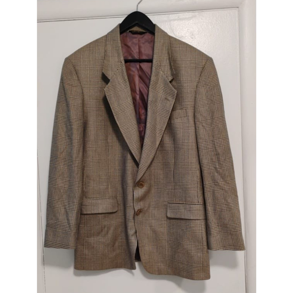 Nino Cerruti Rue Royal Brown Plaid Wool Flannel Two Button Sport Coat Size: 42R